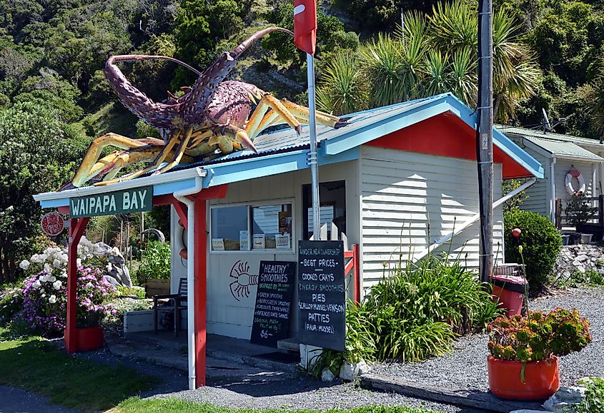 Iconic Waipapa Bay Crayfish and Lobster Restaurant & Shop in Kaikoura, New Zealand.