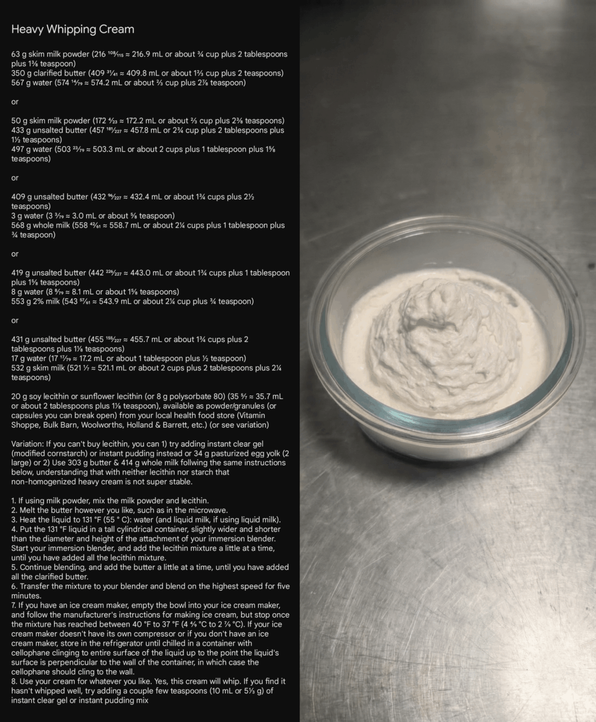 Heavy whipping cream, recipe calculated, written, tested and photographed by me, the stores near me have frustratingly been out of heavy whipping cream, so I decided to use my ice cream maker to make my own!