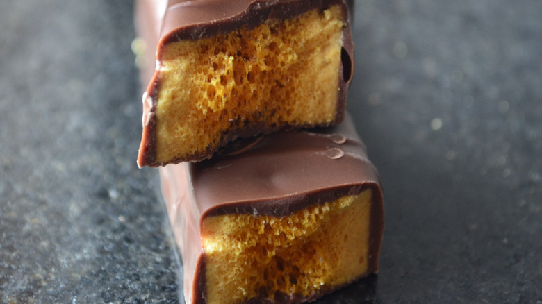 Two pieces of sponge candy