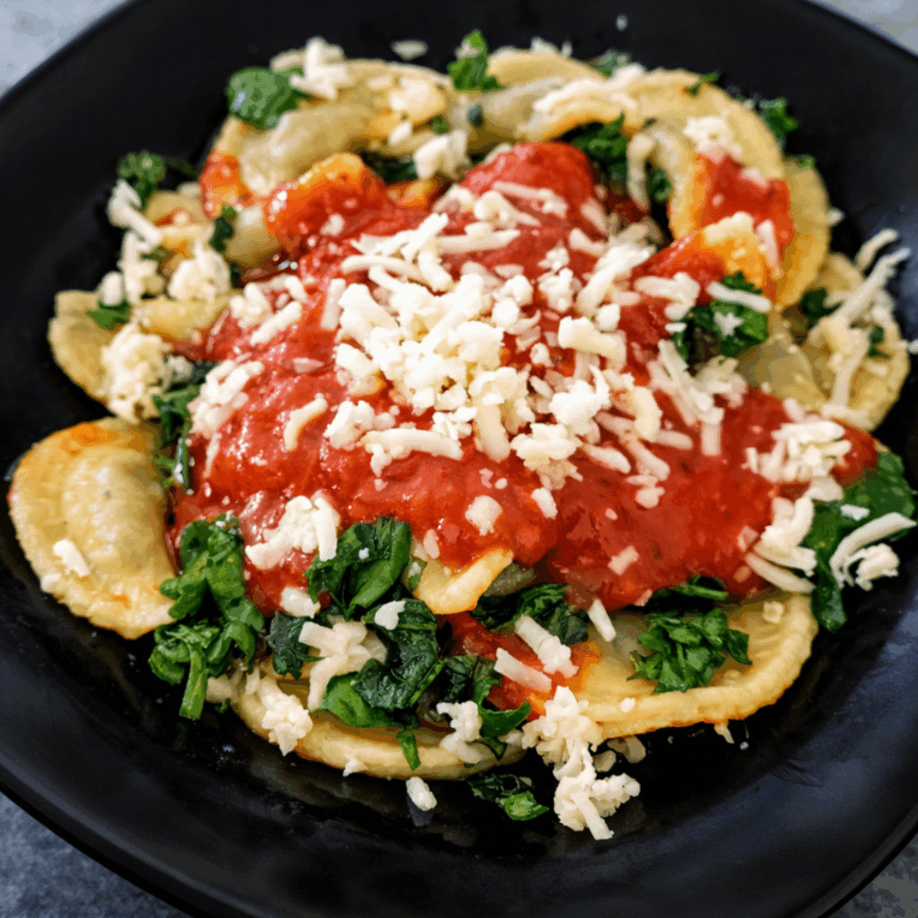 Meat ravioli with spinach