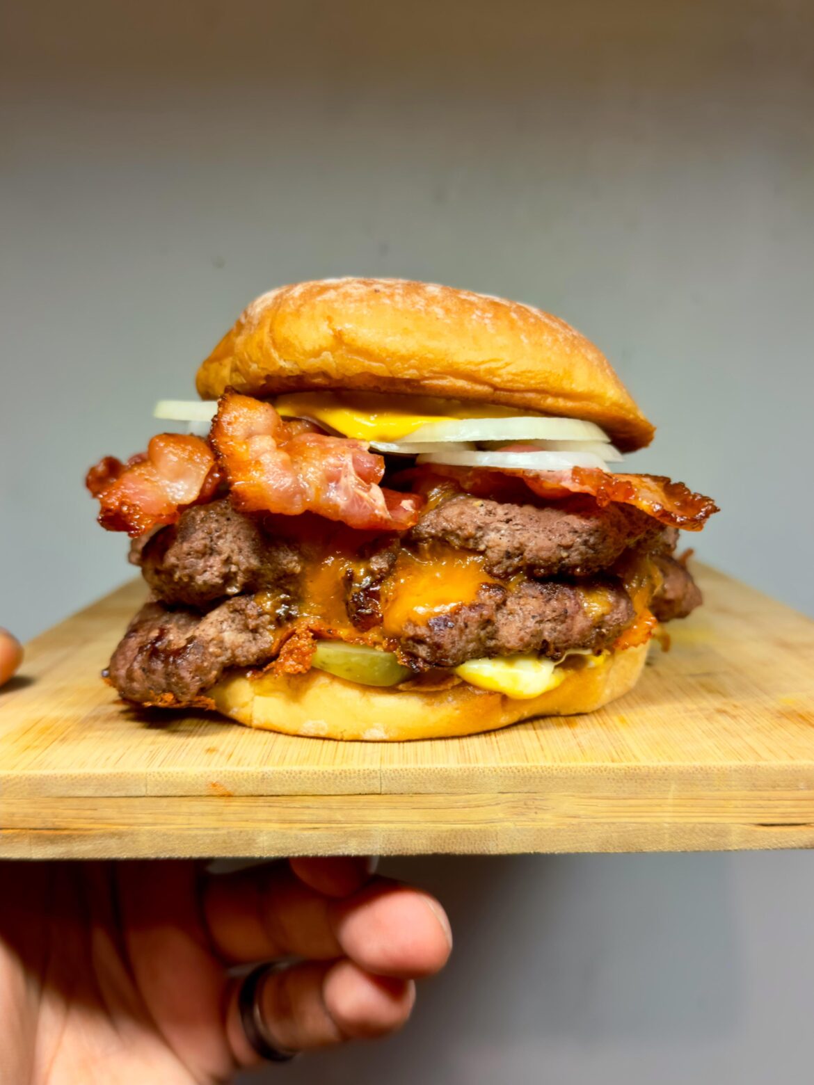 Snowy day burger, with mango hot sauce