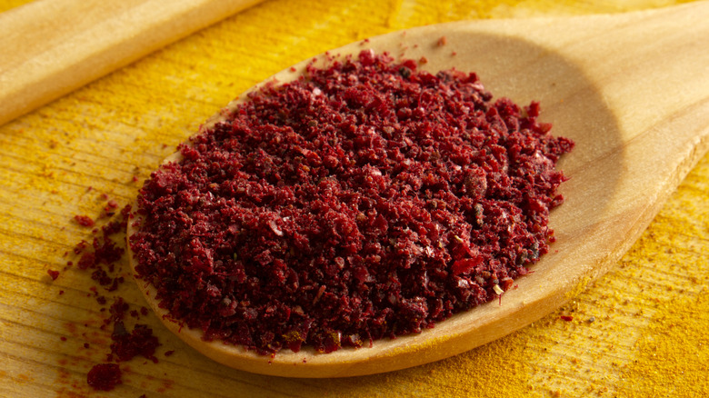 Wooden spoon of dried sumac