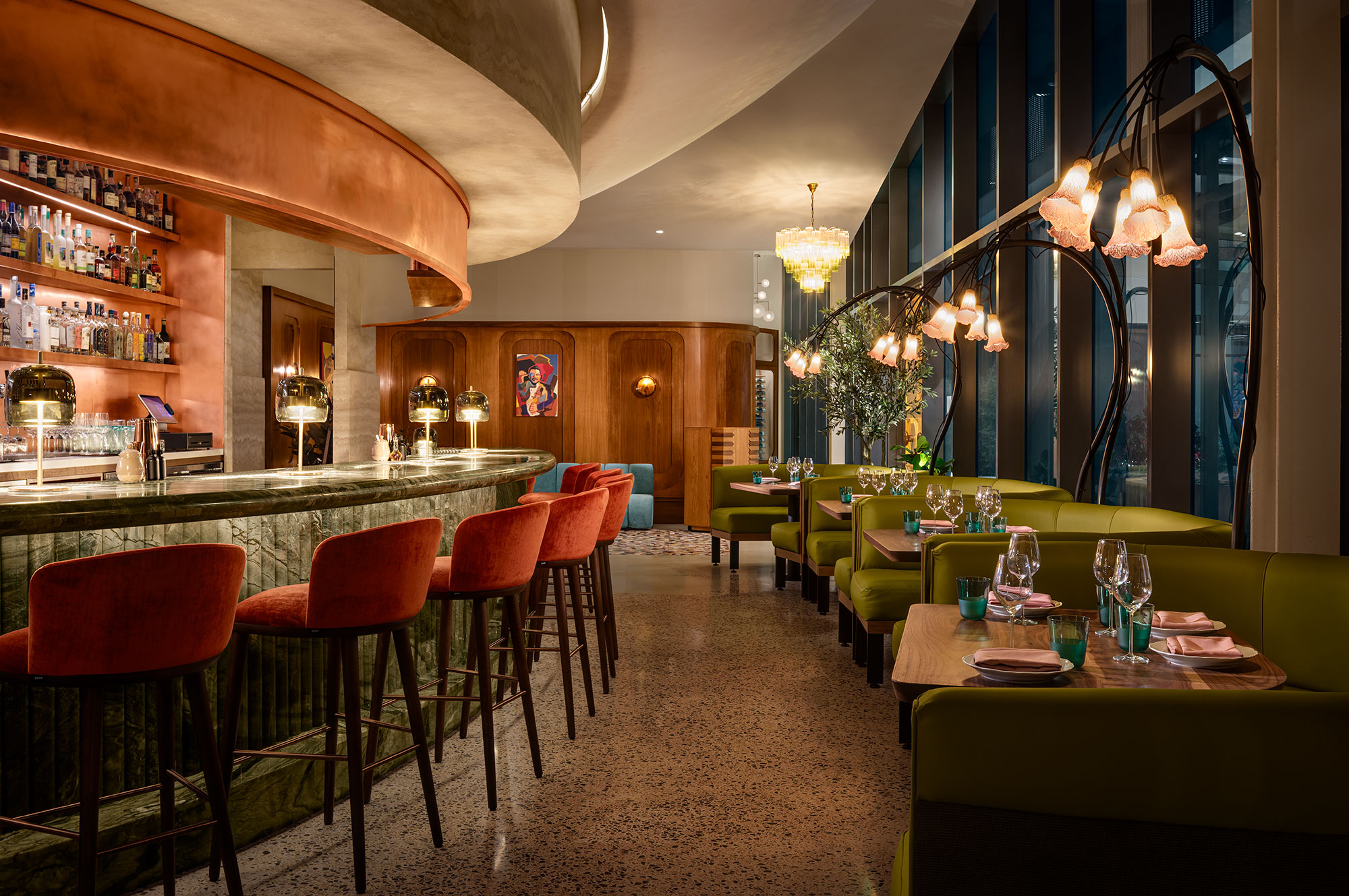 The bar and lobby area of Fleurette restaurant in San...