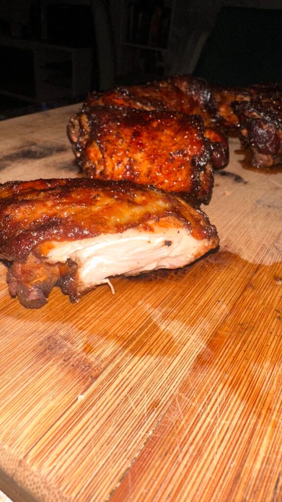 Smoked chicken for 2 hrs then deep fried absolutely no sauce on it at all