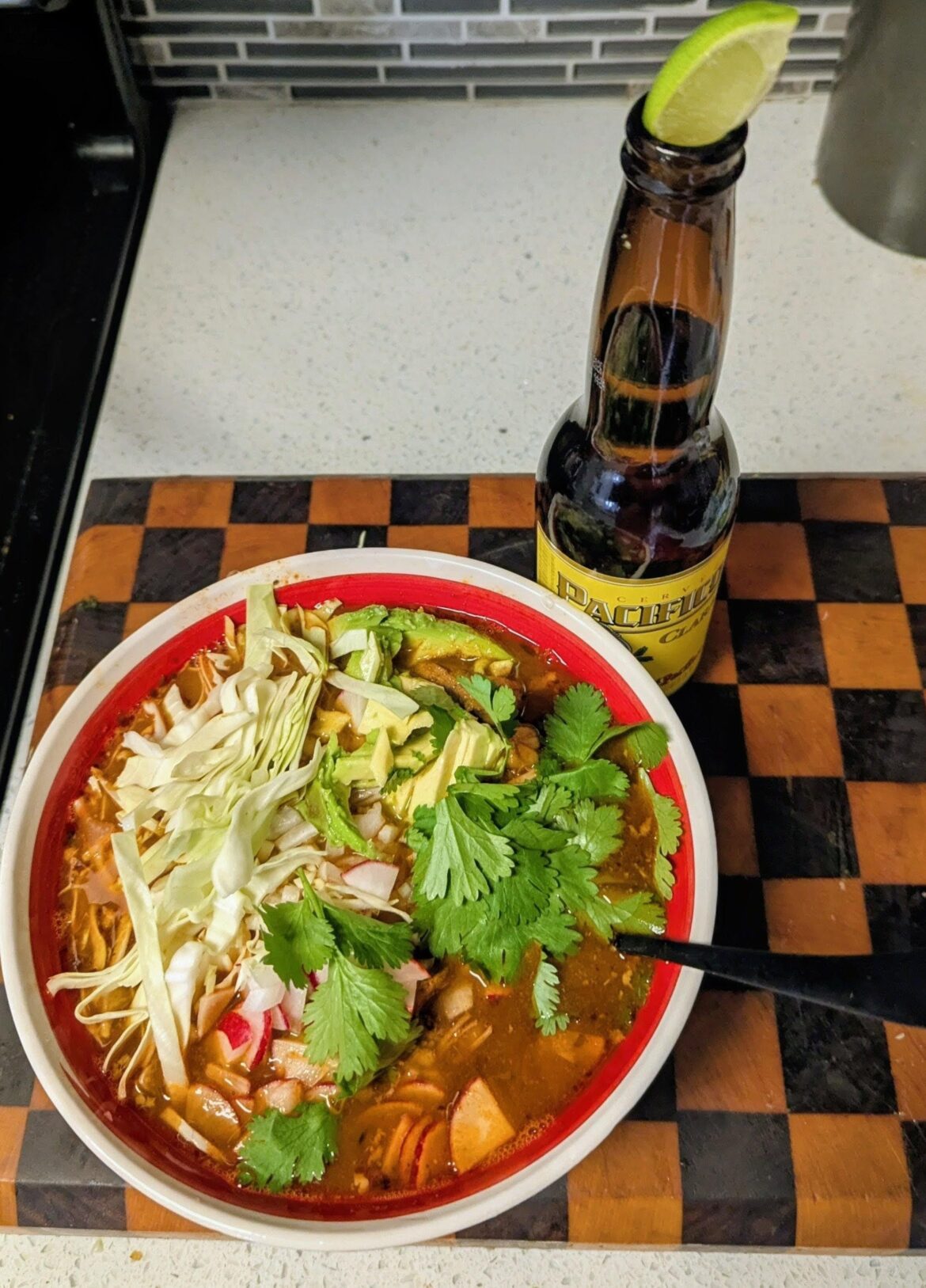 A gringo's first attempt at pozole rojo.