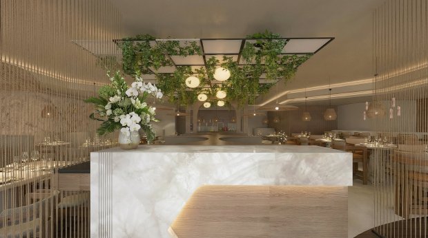 A rendering of the new Ember & Vine, a Napa Valley-inspired restaurant opening this summer in Coral Springs. It will feature coffee and pastries by day and Mediterranean-ish entrees cooked over an open hearth by night. (Ember & Vine / Courtesy)