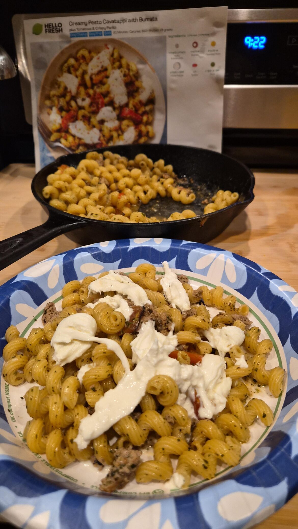 Creamy pesto cavatappi with burrata