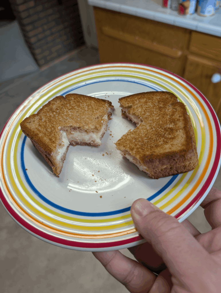 I asked my wife if she wanted rectangles or triangles for her grilled cheese. She said surprise her.