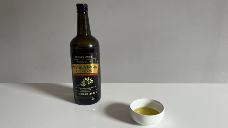 Bottle of Trader Joe's Premium Extra Virgin Olive Oil.