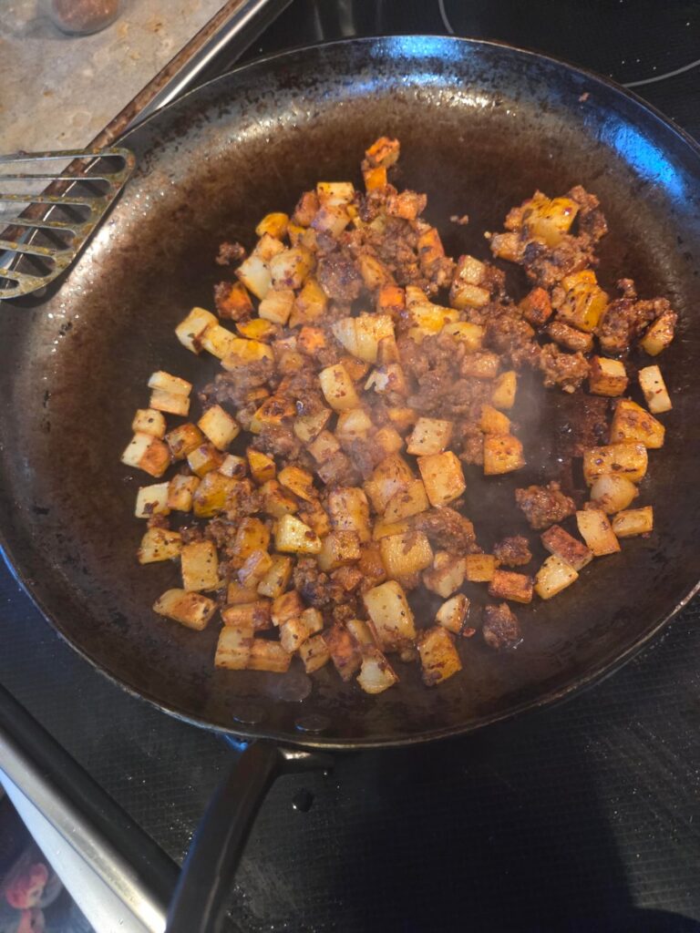 Chorizo , pappas, and eggs. Sorry no egg pic.