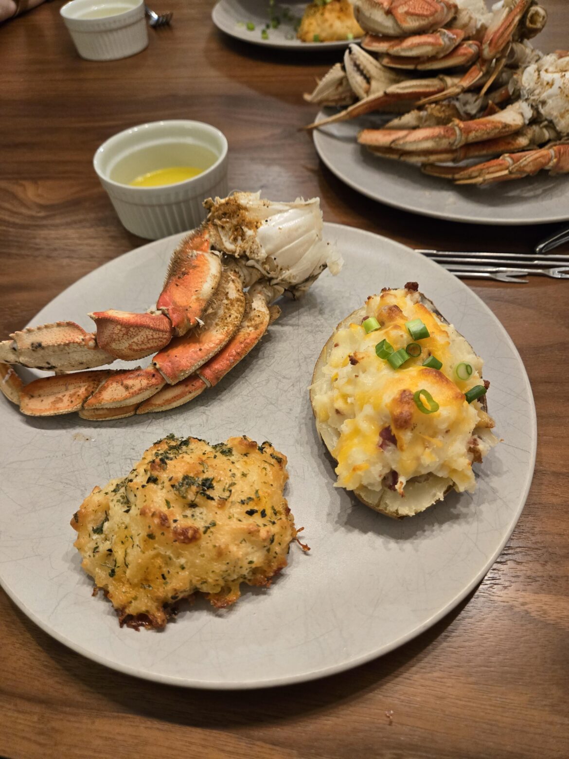 Dungeness crab, twice baked potatoes, and knock off cheddar bay biscuits for NYE