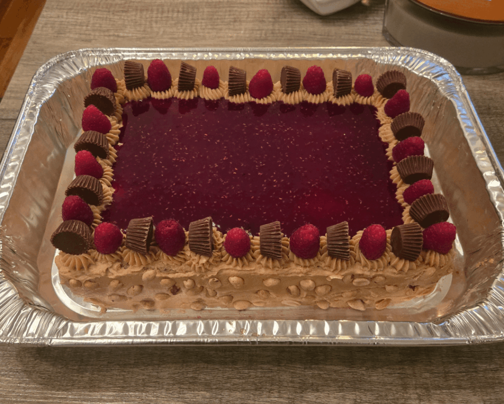 Peanut Butter and Raspberry Jam Cake for Co-workers Going Away Party 🎂