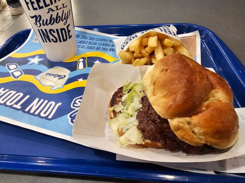 Culver's Double Bacon Bleu Pub Burger with fries.