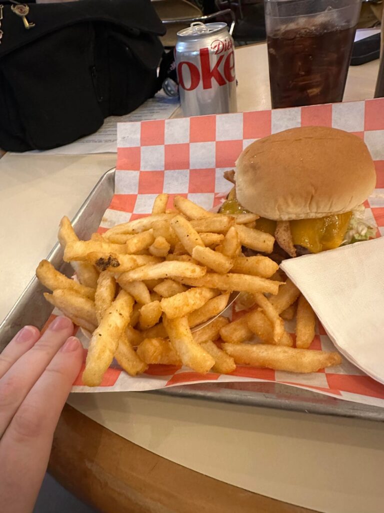 Date night calories? Fries, small smash burger, and a kiddie scoop of ice cream