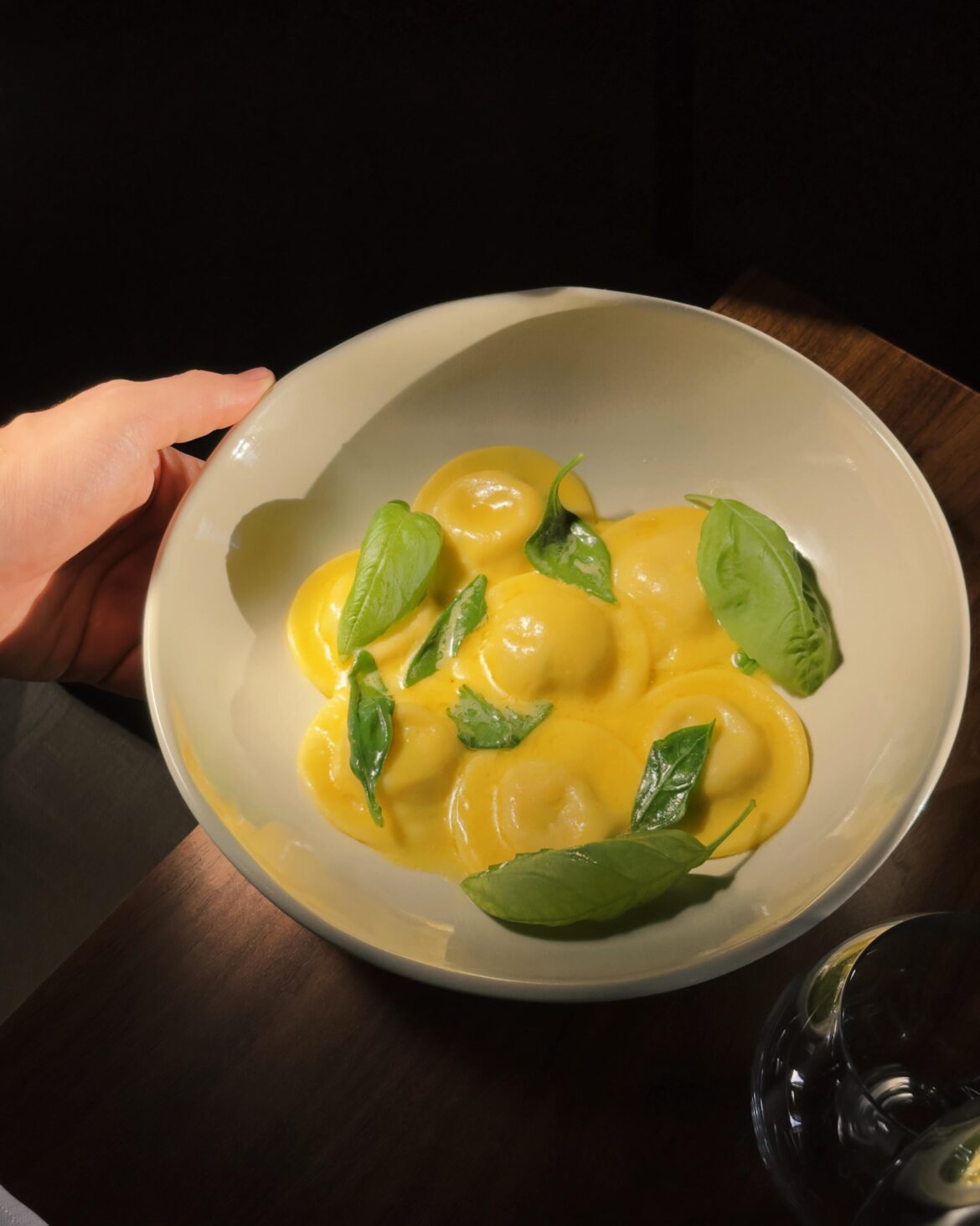 Prawn ravioli, saffron & lemon butter, basil