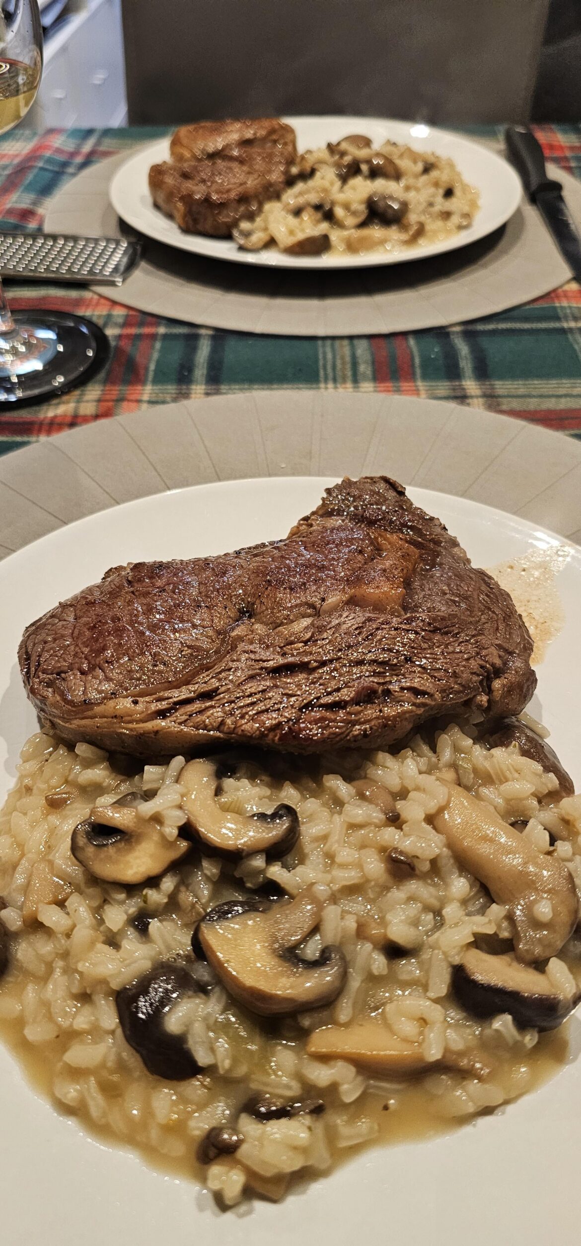 Mushroom Risotto and pan-seared rib eye