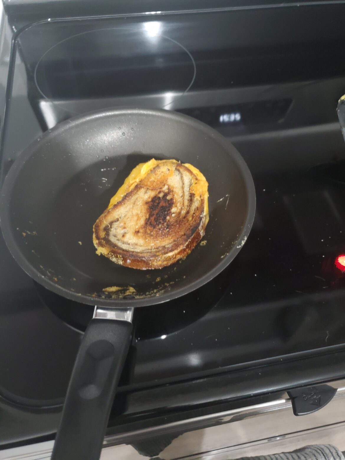 Grilled cheese on marbled rye.