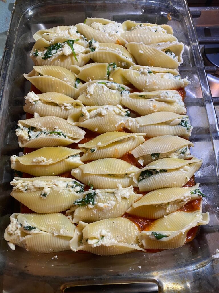 [homemade] Stuffed Jumbo Shells with Spinach & Four Cheeses