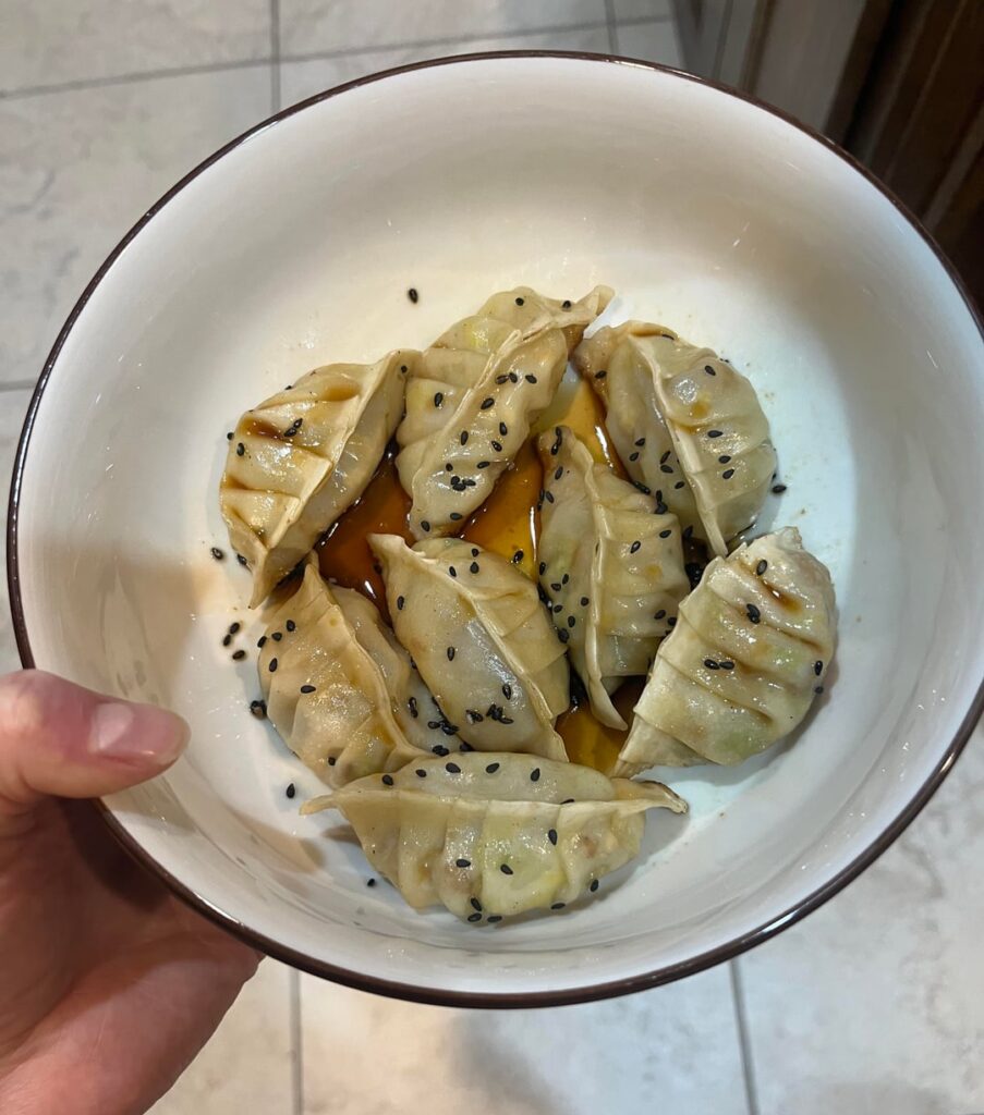 Tofu and Napa cabbage jiaozi and ube soft serve for prosperity in the new year