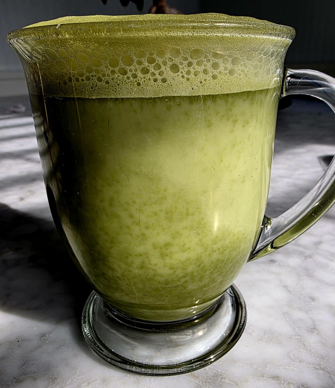 Cashew milk drowning in matcha