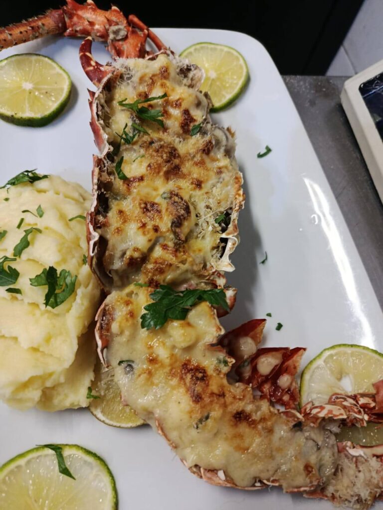 Lobster Thermidor served with mashed potatoes