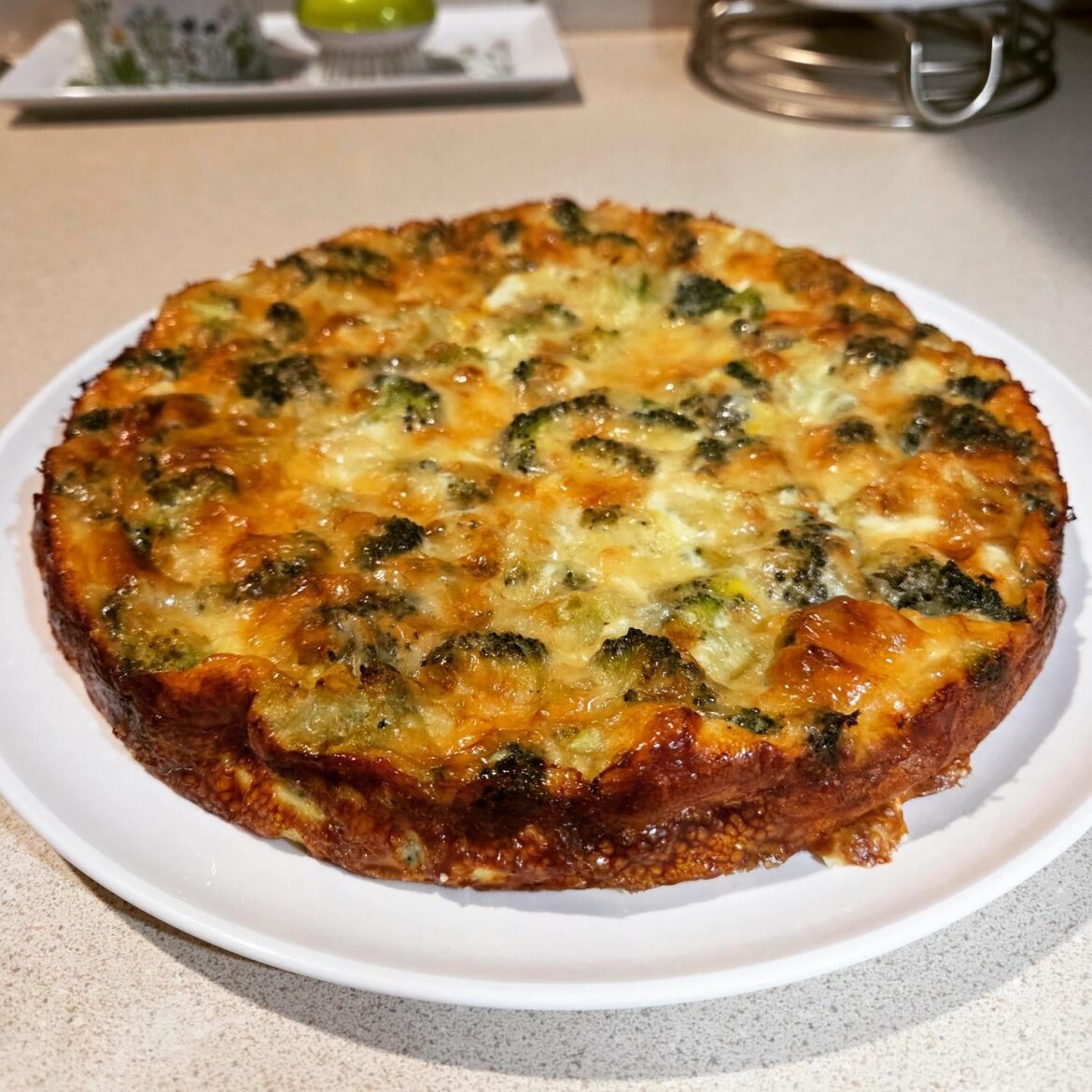 Crustless broccoli cheddar quiche.