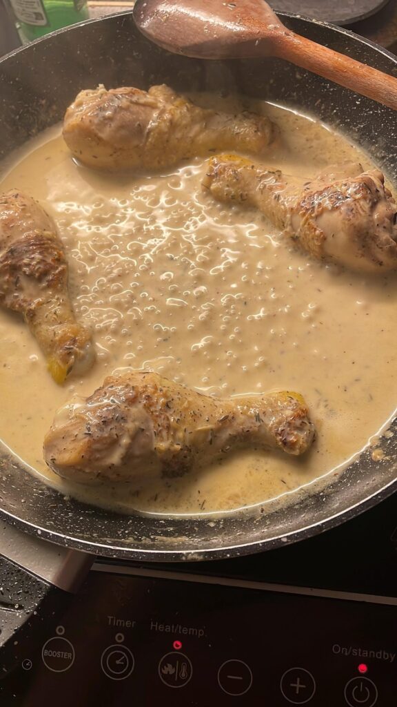 Chicken things in white whine sauce