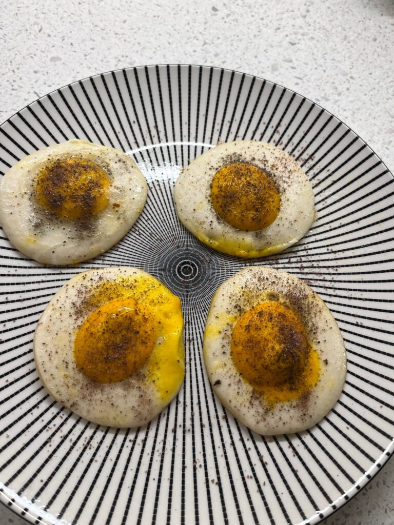 Tried these new sunny side up eggs. I used to love eggs like this when I was younger, but it tasted too real and grossed me out. Maybe someone else would like them? I also don’t know why it came with that much seasoning for only 4 eggs
