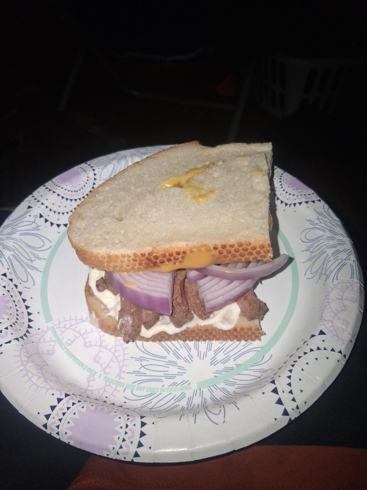 Sourdough guy here. Tonight wr got Sourdough, mayo, leftover venison backstrap (lol tried to autocorrect to backshots) raw purp, chicken feeling sauce ( those anti gay peeps) salt n peppah