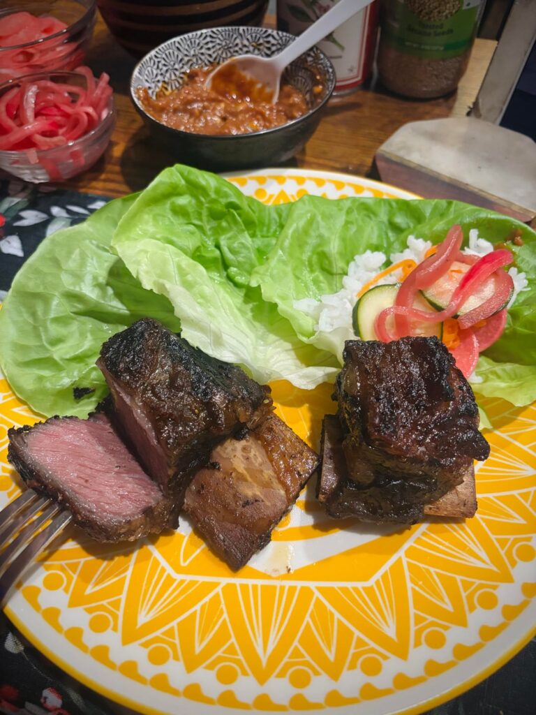 Ssam short ribs with pickled vegetables