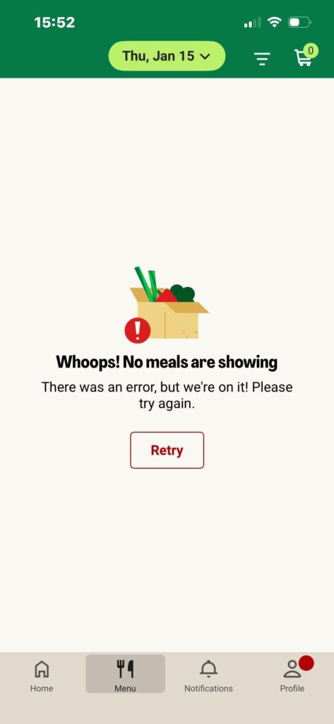 Anyone else can’t choose different meals in app? Anyone else can’t choose different meals in app?
