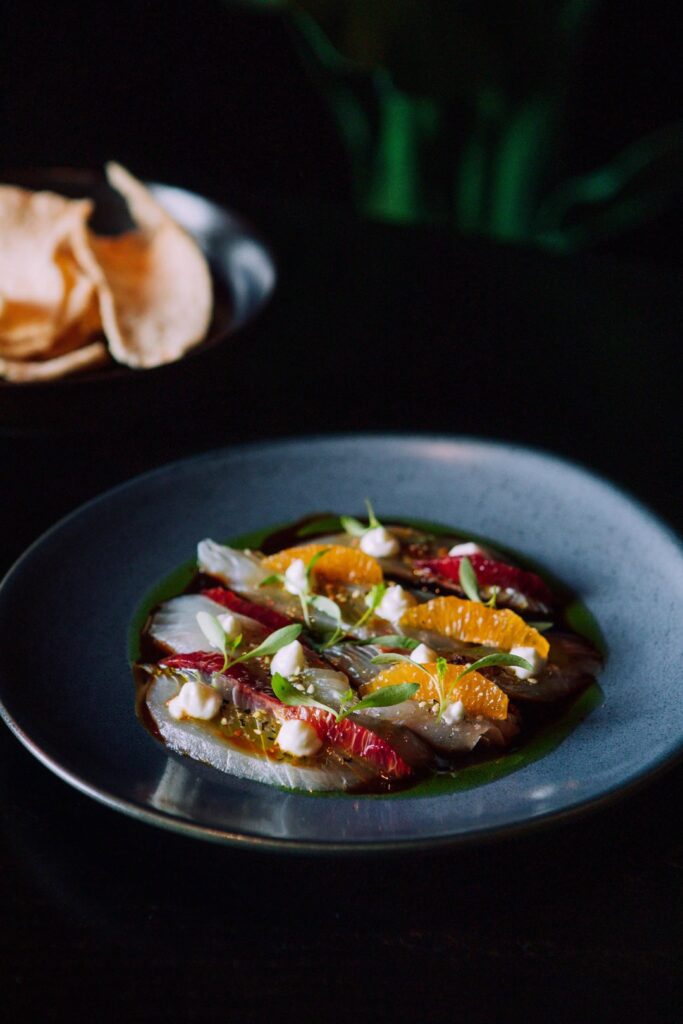 Cured kingfish, dashi yoghurt and citrus