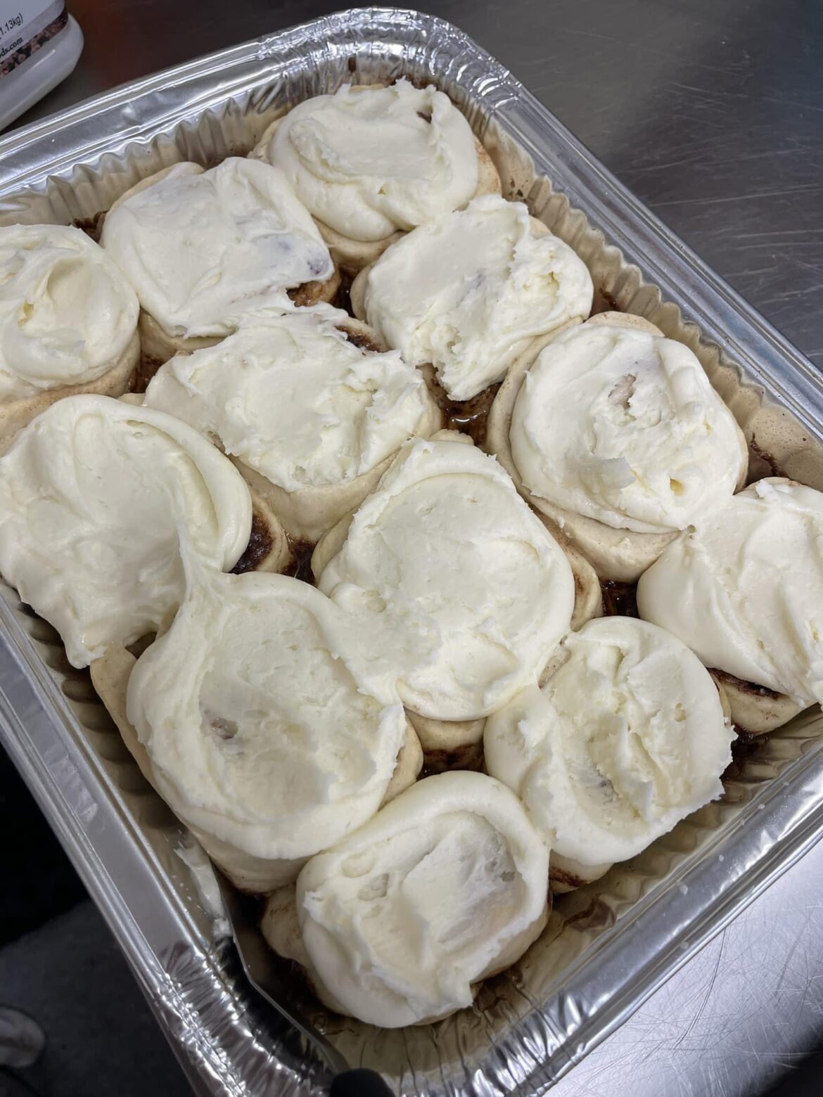 Small batch of cinnamon rolls with cream cheese icing!