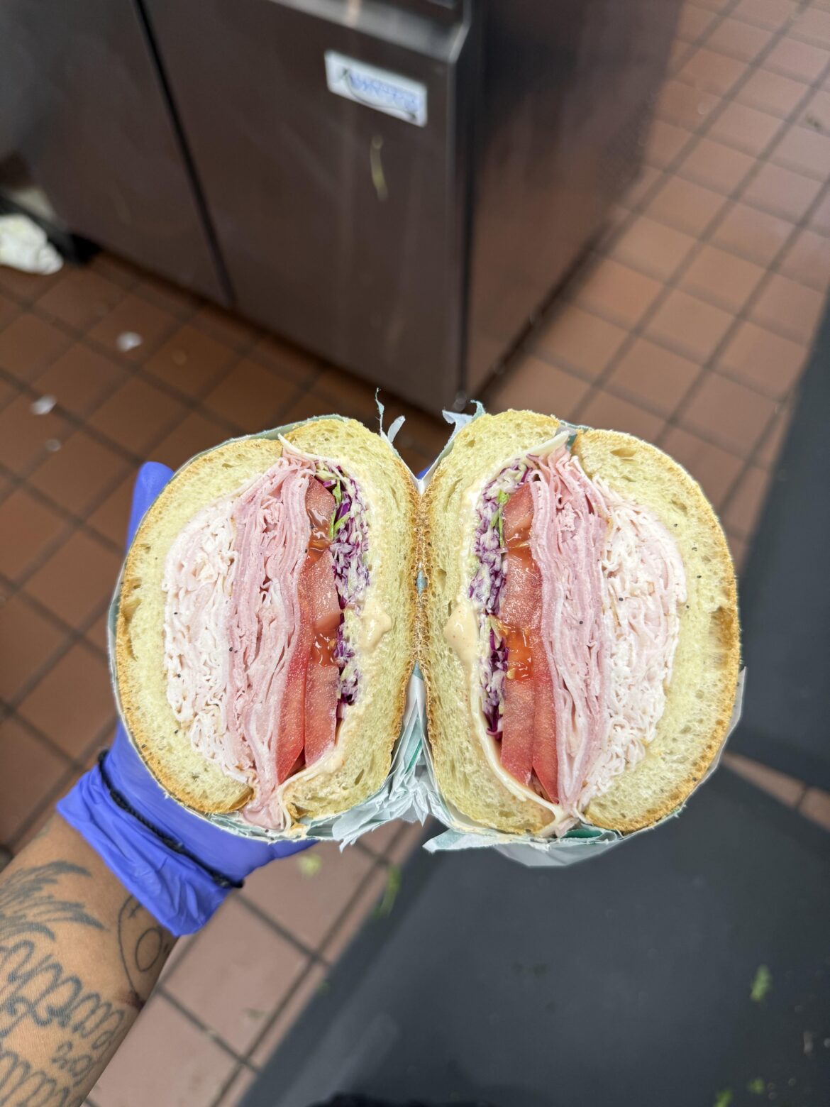 Turkey , Ham , Tomato , Purple slaw, Russian Sauce