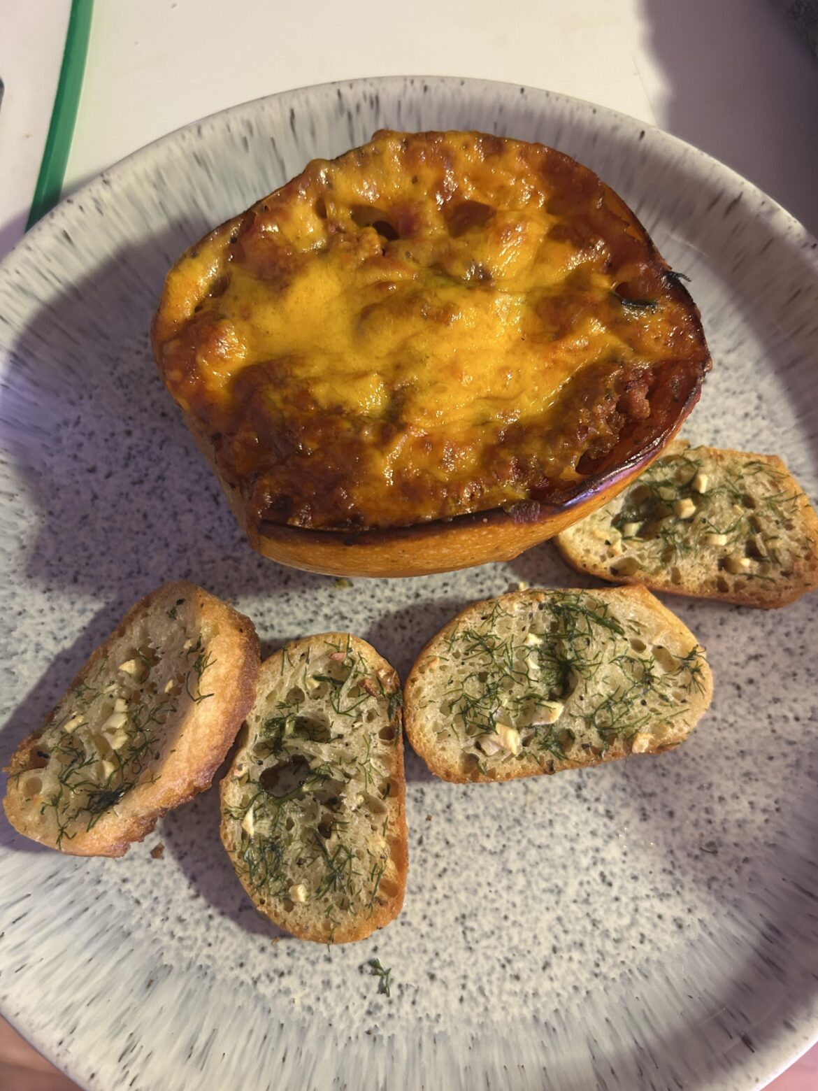 Spaghetti squash & homemade garlic bread W/ fresh dill