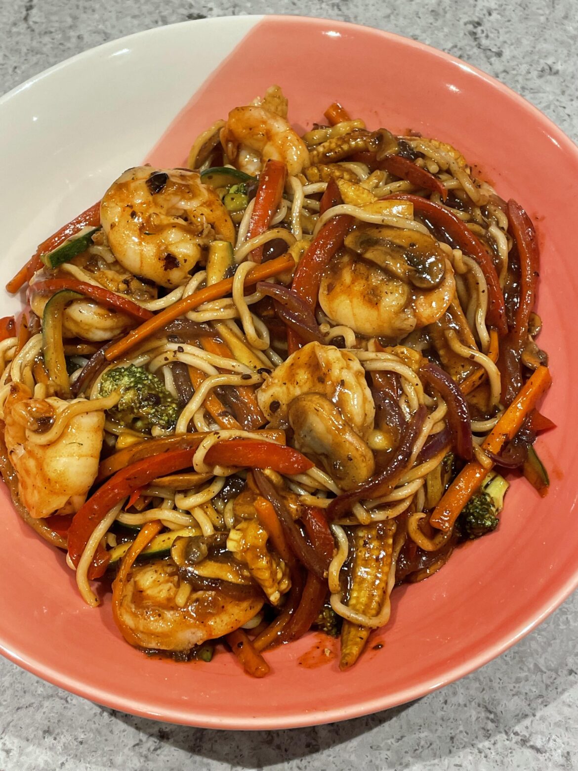 King prawn and mixed vegetable stir fry - black bean sauce