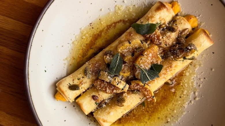 A plate of butternut sqash cannelloni at Leeward in Portland