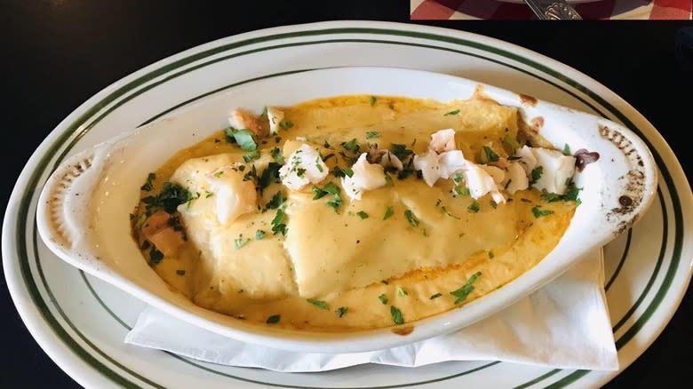 A plate of seafood manicotti at Bruno's Little Italy in Little Rock