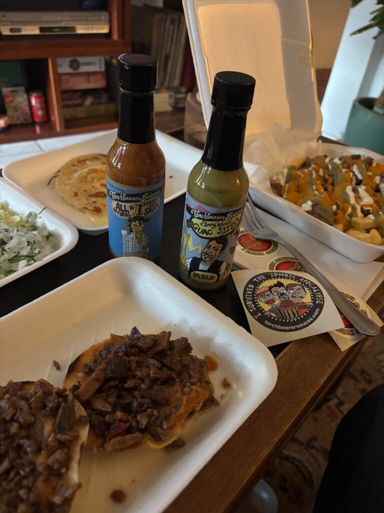 I brought my Mexican food home only to find a package at the door. It was my Torchbearer sauces 🥲