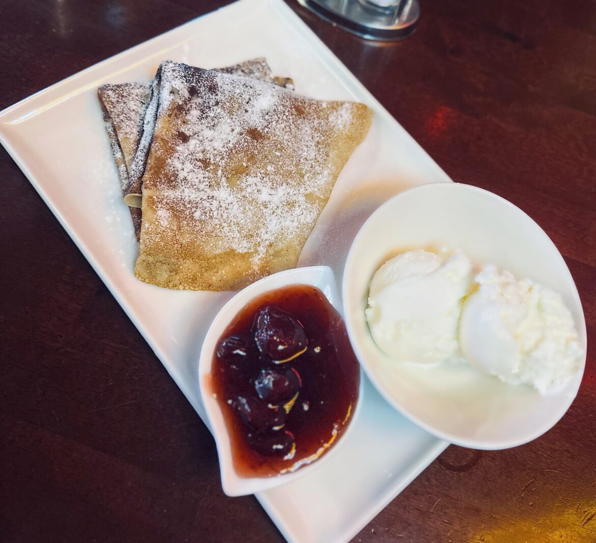 Crepes with jam and ice cream