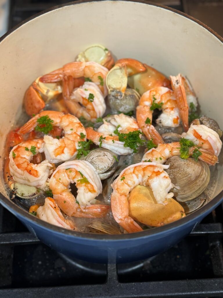 STONE CRAB CLAWS, JUMBO SHRIMP AND CLAMS TEAMED IN BUTTER, GARLIC, SHALLOT & WHITE WINE.