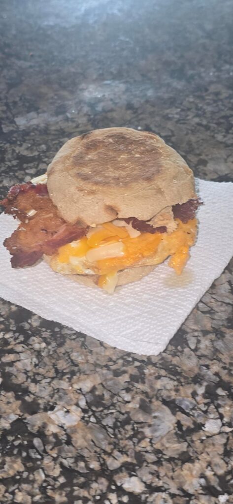 Beef bacon, egg, cheese