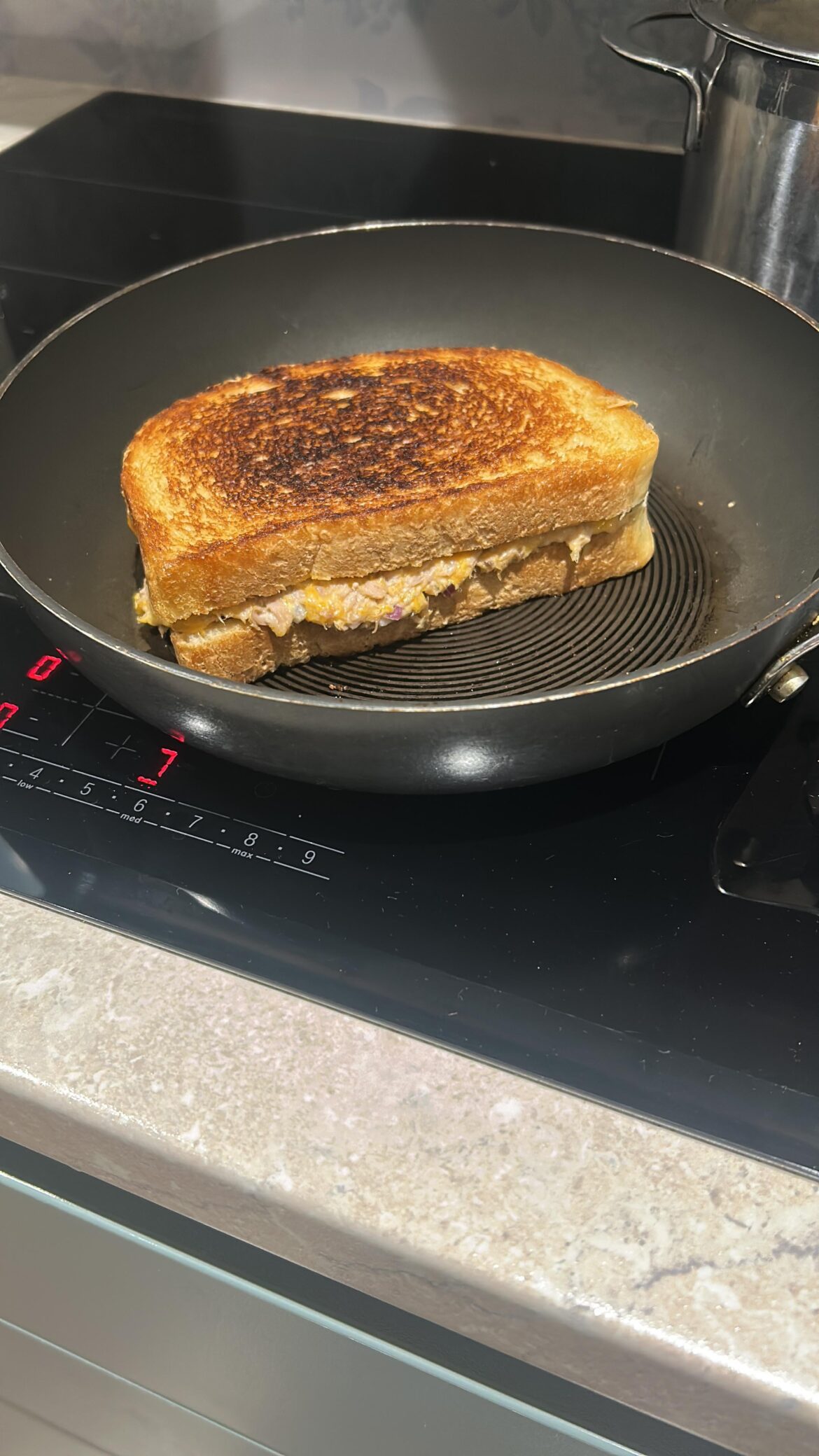 Simple tuna melt with aioli on thick cut tiger bread