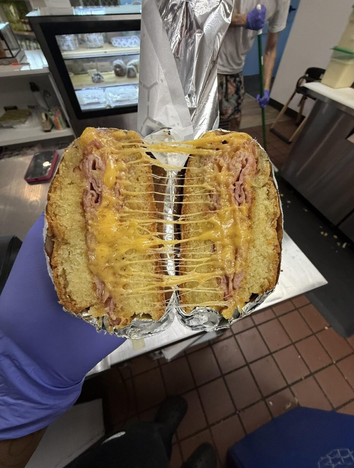 Ham & Cheddar on a biscuit