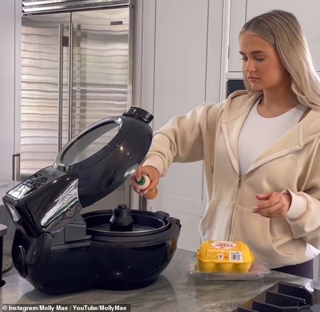 Molly-Mae Hague pictured using a Tefal ActiFry to cook breakfast