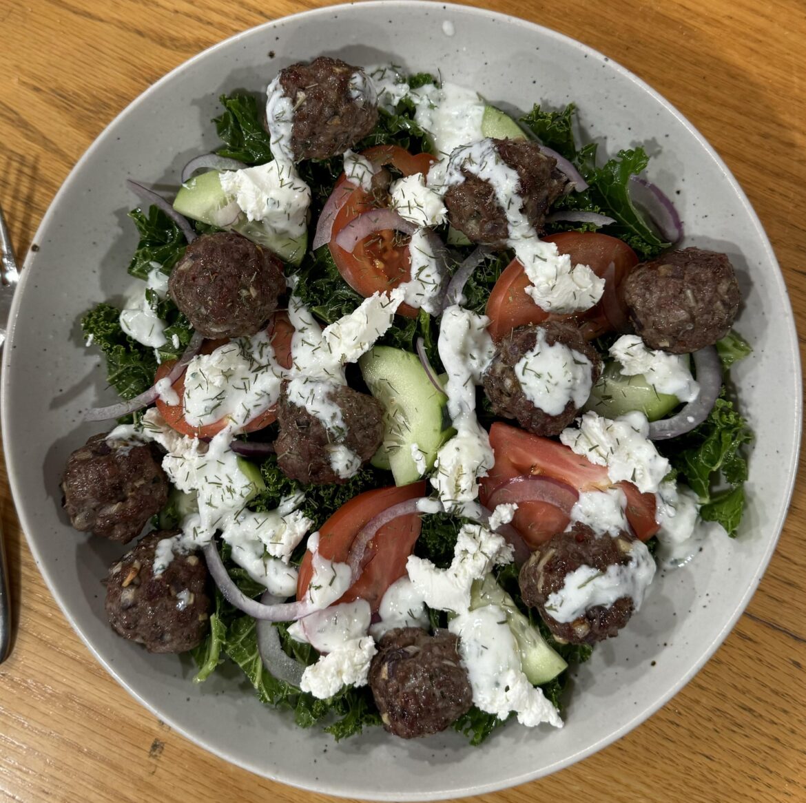 Greek Salad with lamb meatballs