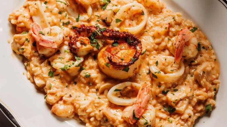 A plate of seafood risotto at La Stella Cucina Verace in Dallas