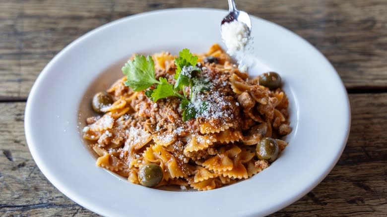 A plate of farfalle Boscaiola at Andreoli Italian Grocer in Scottsdale