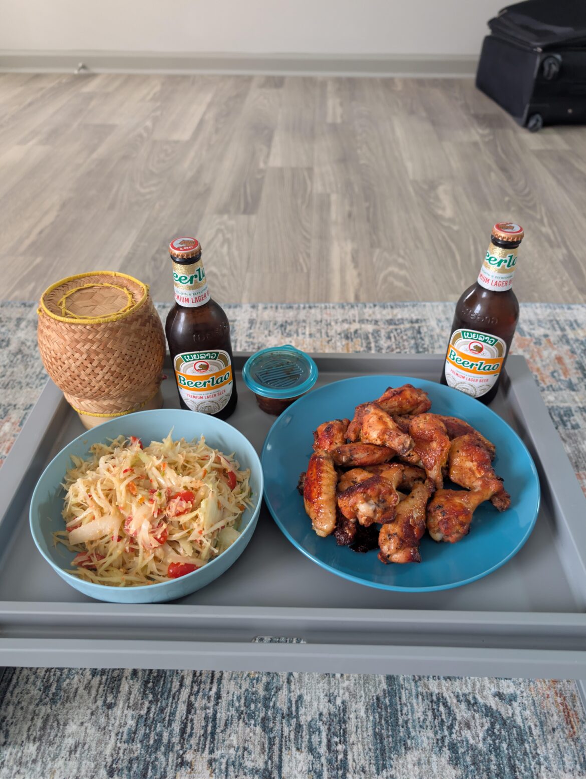 Papaya salad and wings make a great brunch