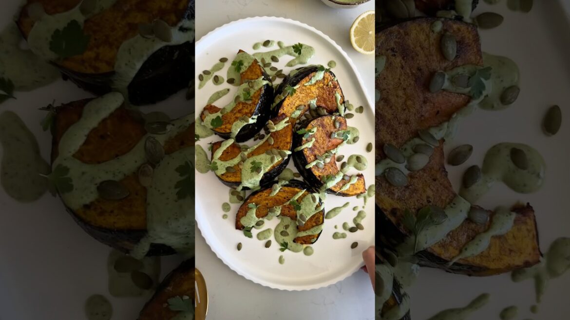 Roasted Pumpkin Wedges with Green Tahini | Eat More Veg